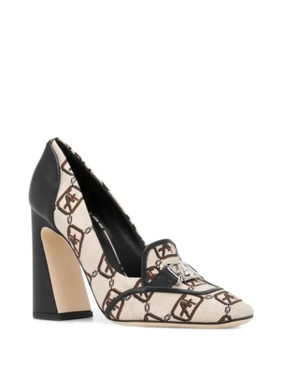 Shop Alberta Ferretti Logo Printed Pumps In 1009 Ivory