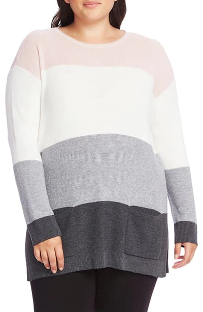 Shop Vince Camuto Colorblock Pocket Sweater In Soft Pink