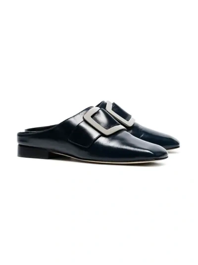 Shop Dorateymur Navy Blue Han Buckled Leather Loafers