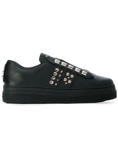 Shop Prada Studded Sneakers In Black