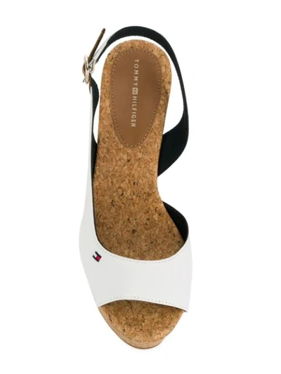 Shop Tommy Hilfiger Striped Wedge Heel Sandals In White