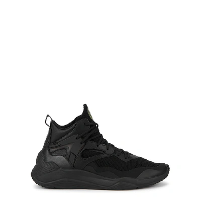 Shop Mcq By Alexander Mcqueen Sodai Black Stretch-knit And Leather Sneakers