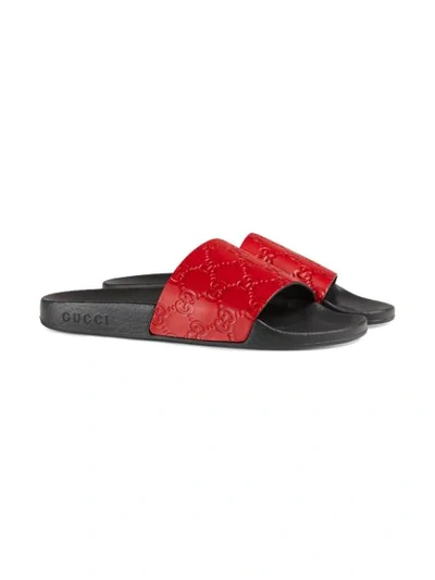 Shop Gucci Signature Slide Sandals In Red