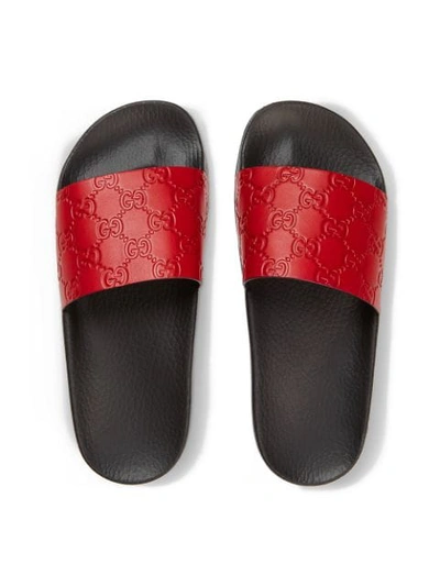Shop Gucci Signature Slide Sandals In Red