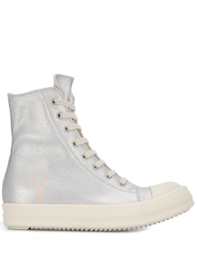 Shop Rick Owens Drkshdw Metallic High-top Sneakers In Silver