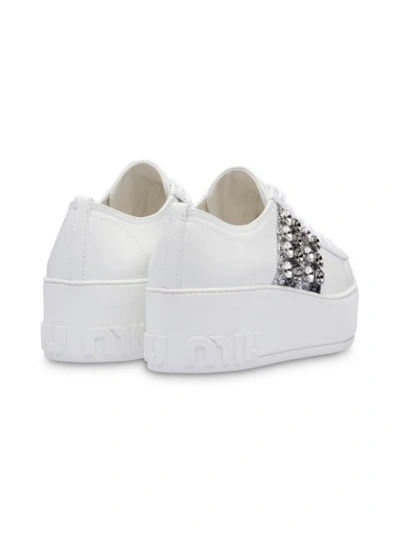 Shop Miu Miu Glitter Embellished Sneakers - White