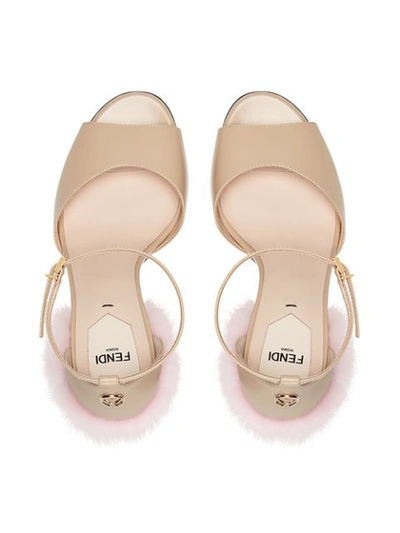 Shop Fendi Fur Detail Sandals - Neutrals