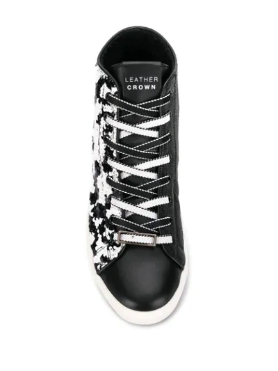 Shop Leather Crown Sequin Hi-top Sneakers In Black