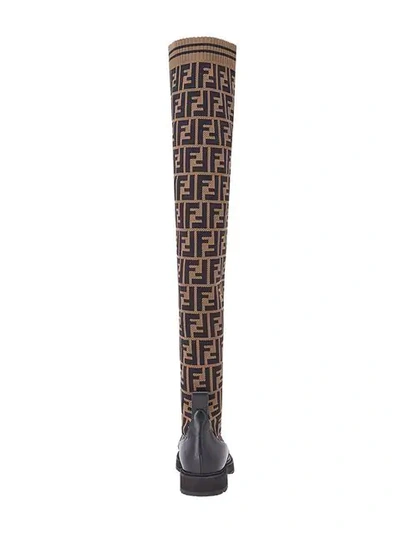 Shop Fendi Ff Motif Thigh-high Boots In Black