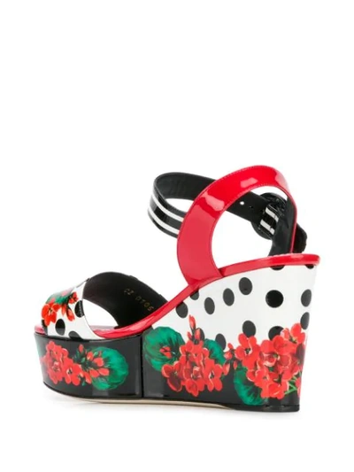 Shop Dolce & Gabbana Floral Print Wedge Sandals In White