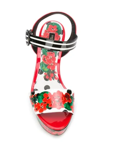 Shop Dolce & Gabbana Floral Print Wedge Sandals In White