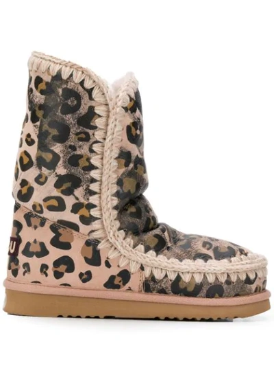 Shop Mou Animal Print Eskimo Boots In Pink