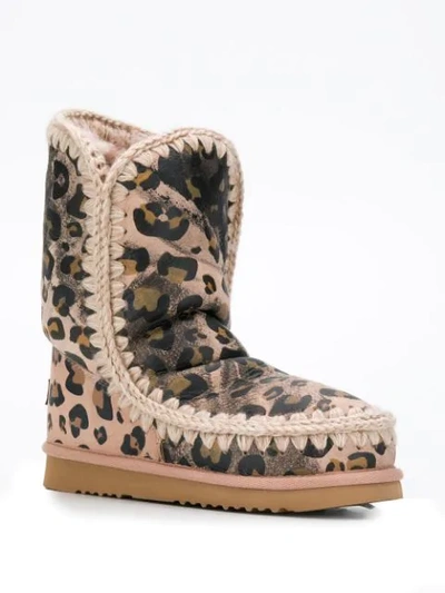 Shop Mou Animal Print Eskimo Boots In Pink