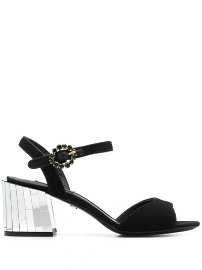 Shop Dolce & Gabbana Mirrored Mosaic Heel Sandals In Black