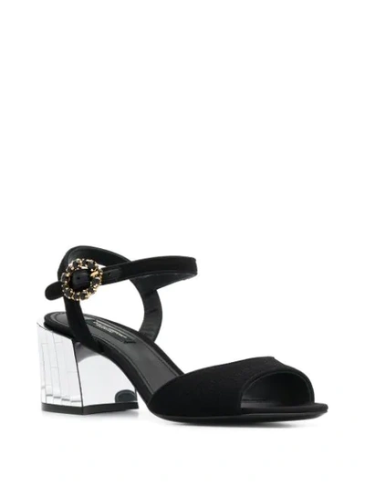 Shop Dolce & Gabbana Mirrored Mosaic Heel Sandals In Black