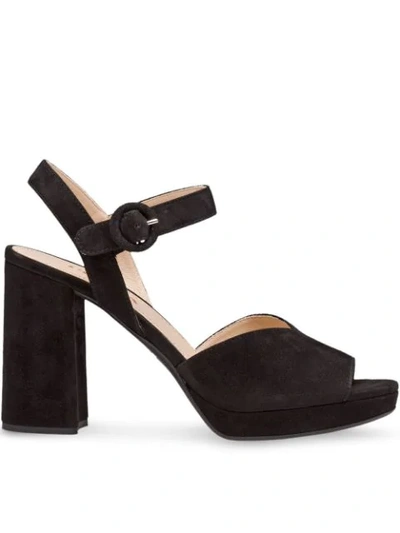 Shop Prada Chunky Heeled Open Sandals - Black