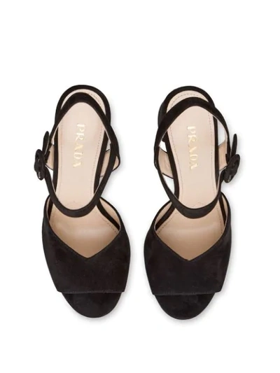 Shop Prada Chunky Heeled Open Sandals - Black