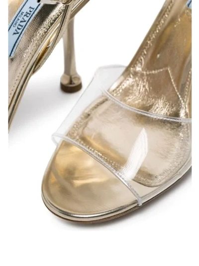 Shop Prada Transparent Detail Sandals In Gold