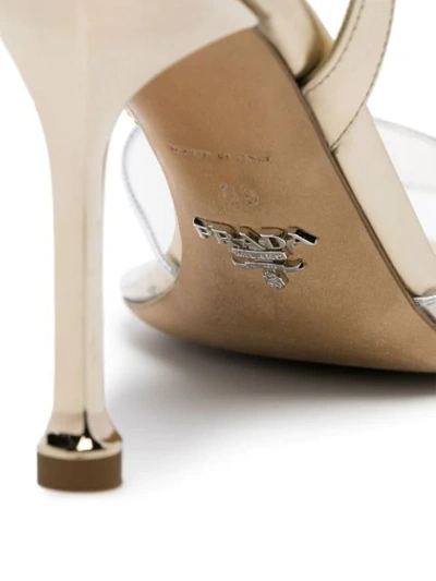 Shop Prada Transparent Detail Sandals In Gold