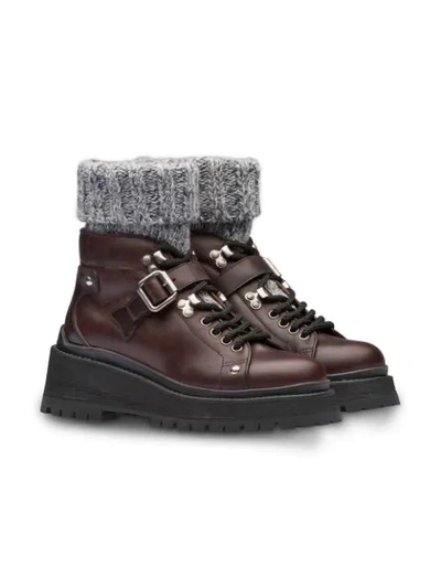 Shop Miu Miu Sock-lined Ankle Boots - Brown