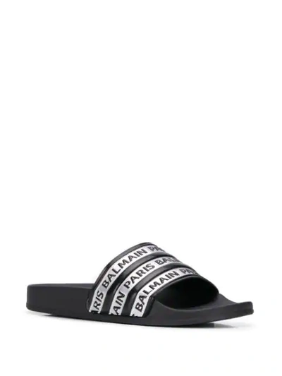 Shop Balmain Branded Sliders In Black