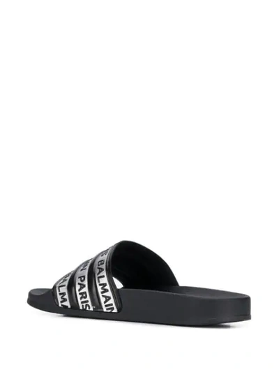 Shop Balmain Branded Sliders In Black