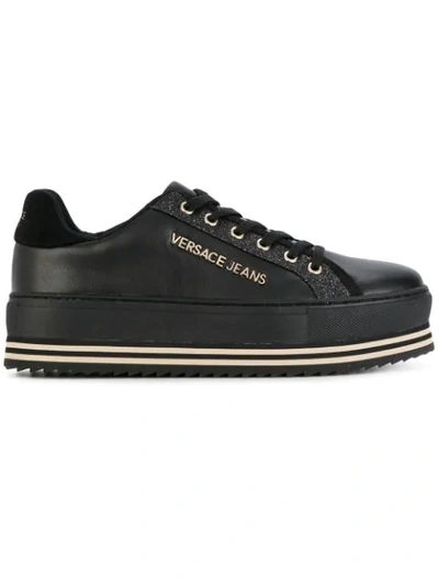 Shop Versace Jeans Platform Lace Up Sneakers - Black