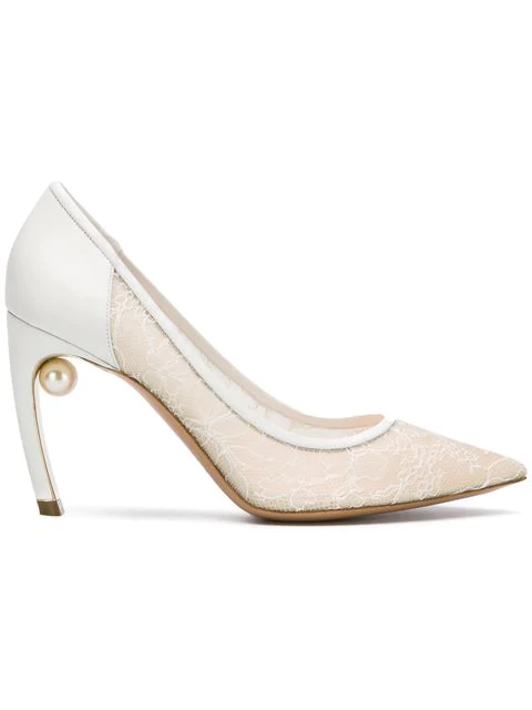 Nicholas Kirkwood Mira Pearl Lace And Leather Pumps In White | ModeSens