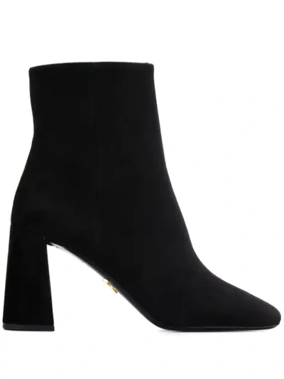 Shop Prada Chunky Heel Ankle Boots In Black