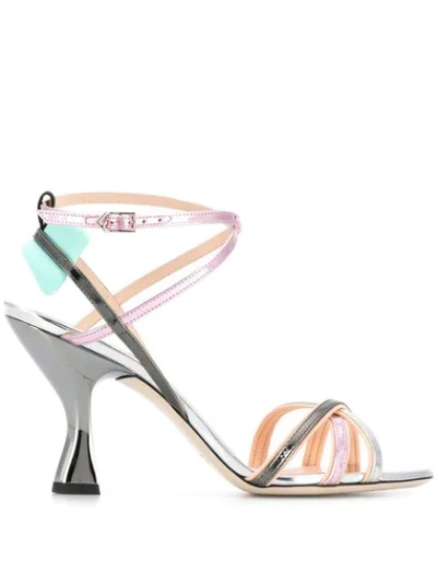 Shop Fendi Strappy Sandals In Silver