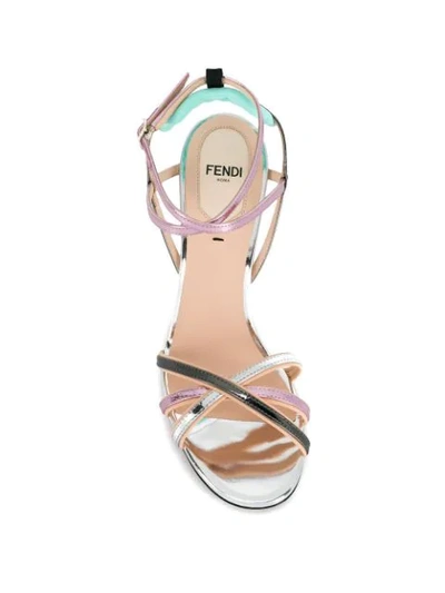 Shop Fendi Strappy Sandals In Silver