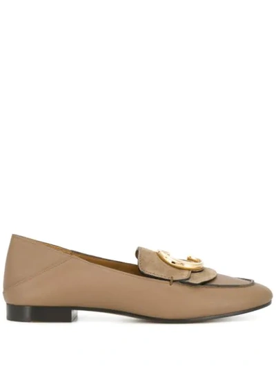 Shop Chloé C-logo Loafers In Neutrals