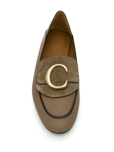 Shop Chloé C-logo Loafers In Neutrals