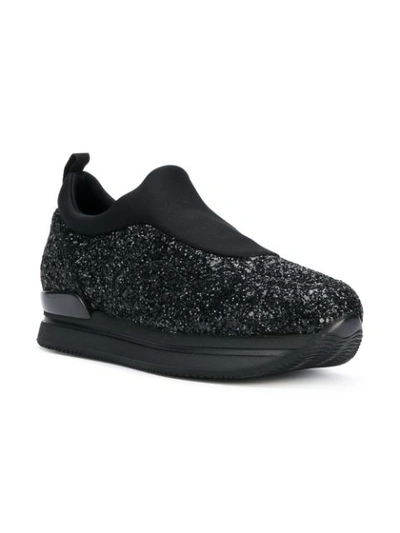 Shop Hogan H222 Glitter Sneakers In Black