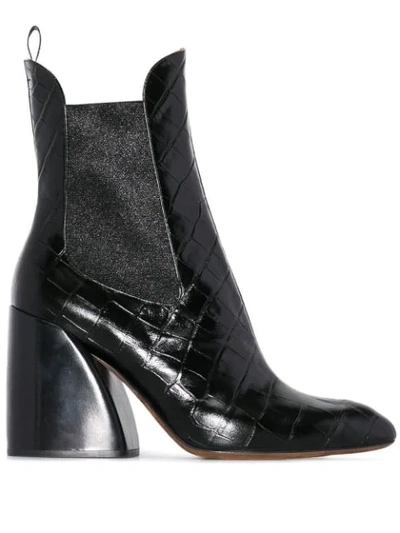 CHLOÉ TEXTURED ANKLE BOOTS - 黑色