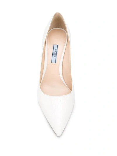Shop Prada Embossed Pointed Toe Pumps In White