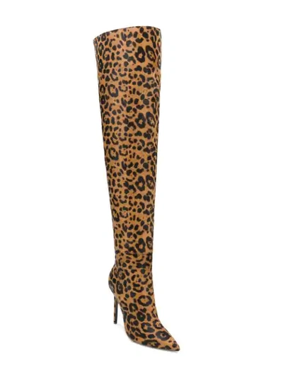 Shop Versace Leopard Over-the-knee Boots - Brown