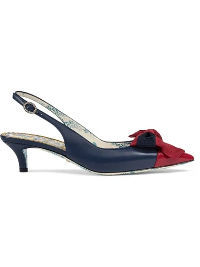 Shop Gucci Sling-back Pump With Web Bow - Blue