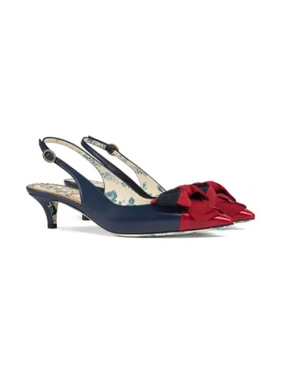 Shop Gucci Sling-back Pump With Web Bow - Blue