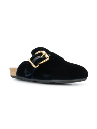 Shop Prada Buckle Slippers In Blue