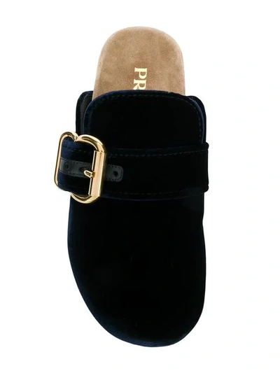 Shop Prada Buckle Slippers In Blue