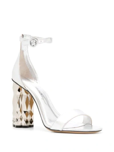 Shop Ferragamo Ridged Heel Sandals In Silver