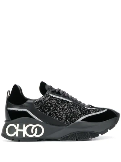 Shop Jimmy Choo Raine Galactica Glitter Sneakers In Black