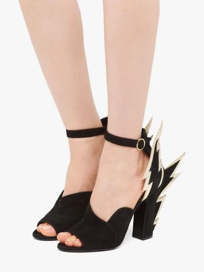 Shop Prada Thunderbolt Detail Sandals In Black