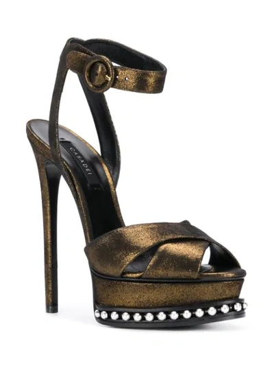 Shop Casadei Metallic Platform Sandals In Brown