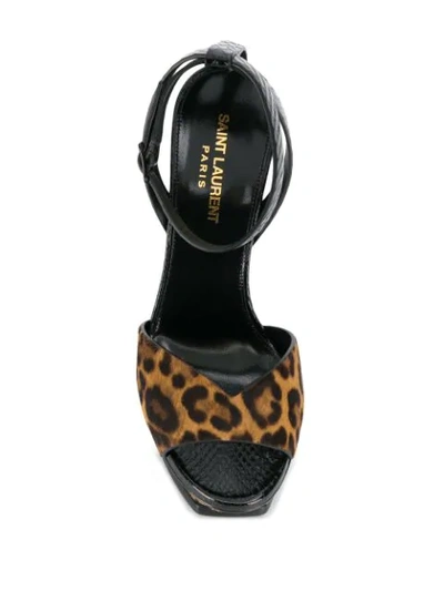 Shop Saint Laurent Leopard Print Sandals In Brown