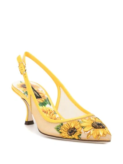 Shop Dolce & Gabbana Sunflower Embroidery Slingback Pumps In Yellow