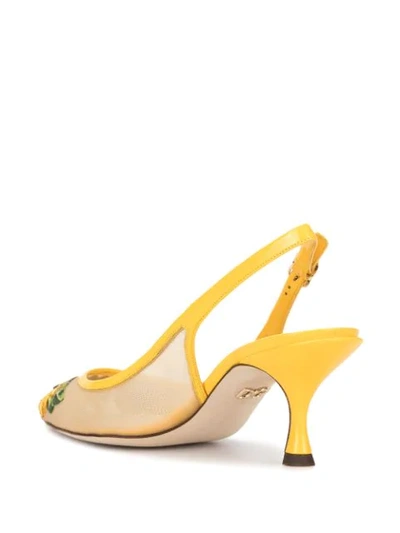 Shop Dolce & Gabbana Sunflower Embroidery Slingback Pumps In Yellow