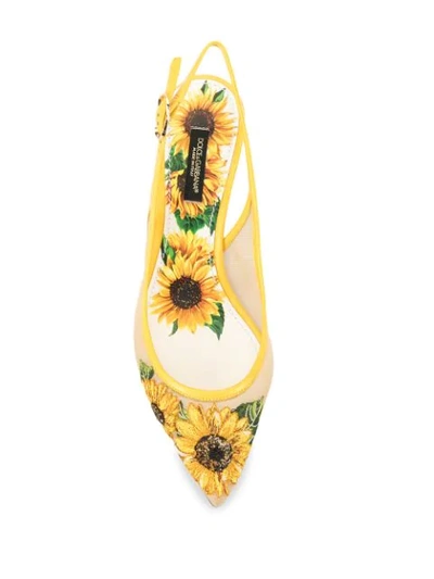 Shop Dolce & Gabbana Sunflower Embroidery Slingback Pumps In Yellow