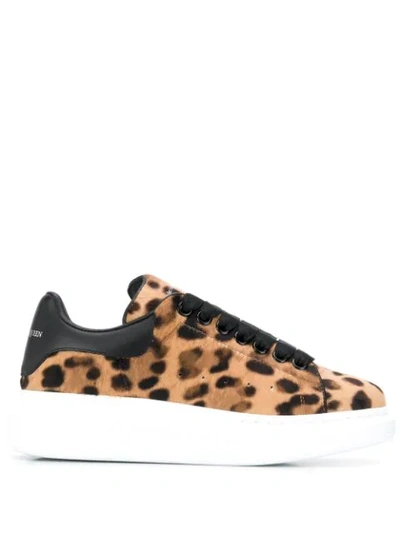 Shop Alexander Mcqueen Oversized Leopard-print Calf Hair Sneakers In Brown